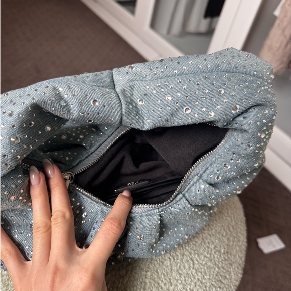 Blue Crescent Shoulder Bag with Ruched Design - Picture 3 of 4